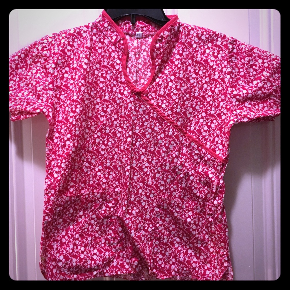 Pink flower Scrub Top